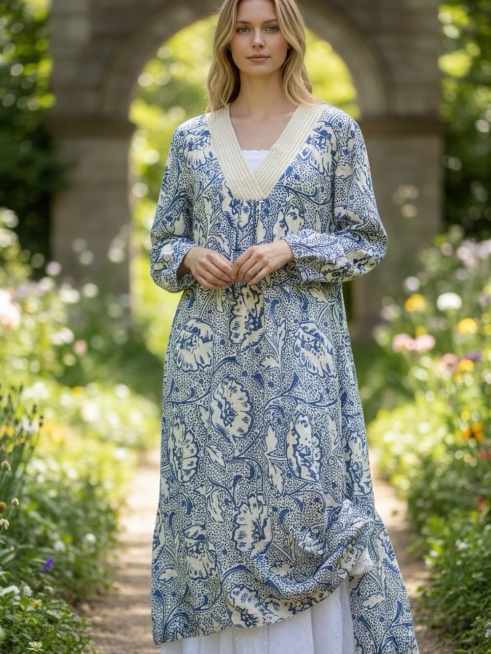 Arts and Craft Vintage Print Cotton Linen Blend Dress